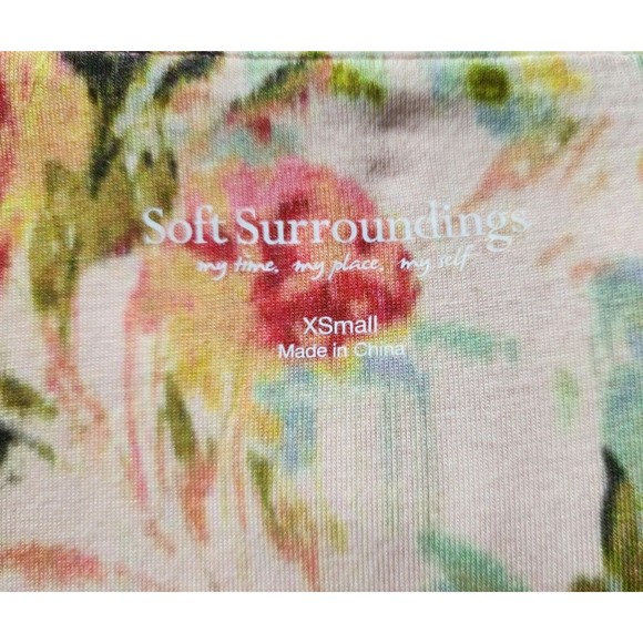 Soft Surroundings Womens V-Neck Long Sleeve Pullover Top Pink Green Floral Sz XS - Picture 4 of 8